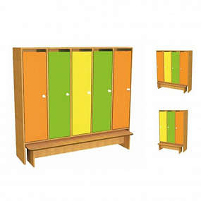 Шкаф для детской одежды 2-х секцион ИП ДМ-6/2  600*300*1380 с нишей для скамейки (цветные панели)
